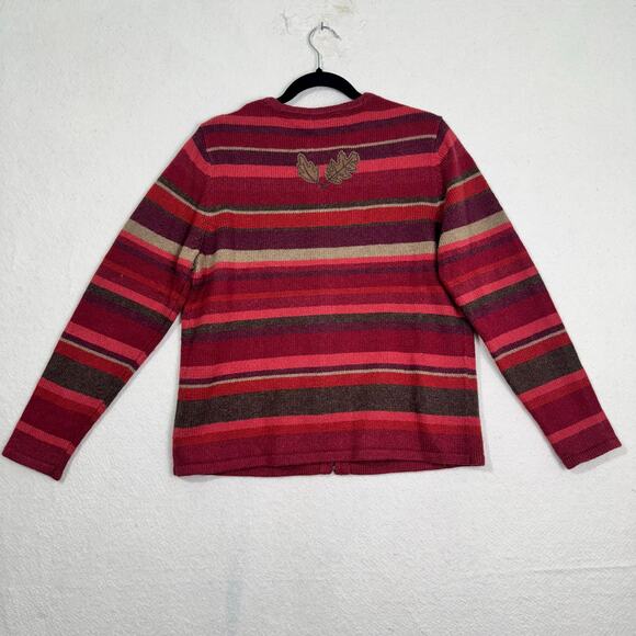 Croft & Barrow Embroidered Autumn Fall Leaves Wool Cardigan Sweater Size Small - Picture 2 of 7